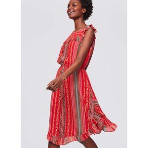 LOFT Women's Red Midi Summer Ruffle Dress, Small